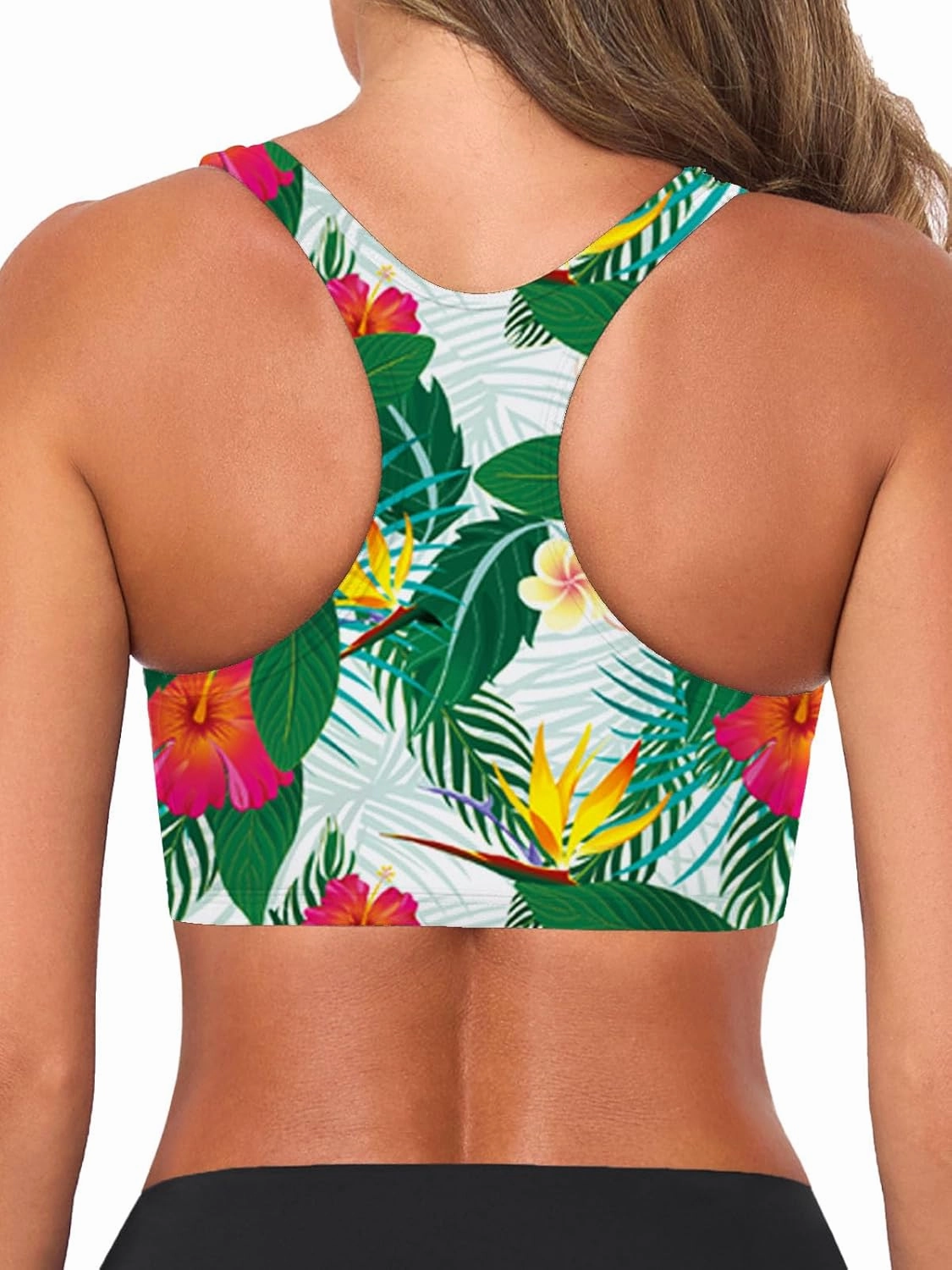 Women's Sports Bra Bikini Top for Large Bust Racerback Swim Bras Zipper in Front Bathing Suit Top Swimsuit Tops Only