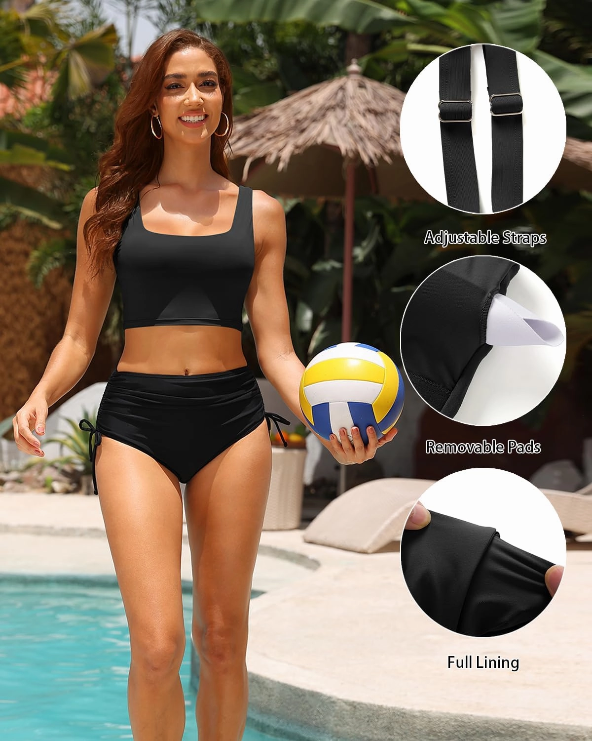 Women Sports Bra Swimsuit Top - Crop Bikini Top Only Modest Bathing Suit 2025 Square Neck Swimwear