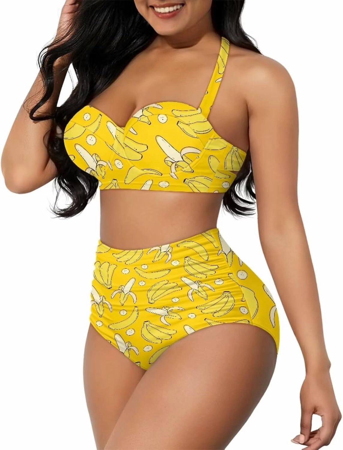 Women Two Piece Swimsuit High Waisted Push Up Bikini Sets Tummy Control Bathing Suit Plus Size Halter Swimwear S-2XL