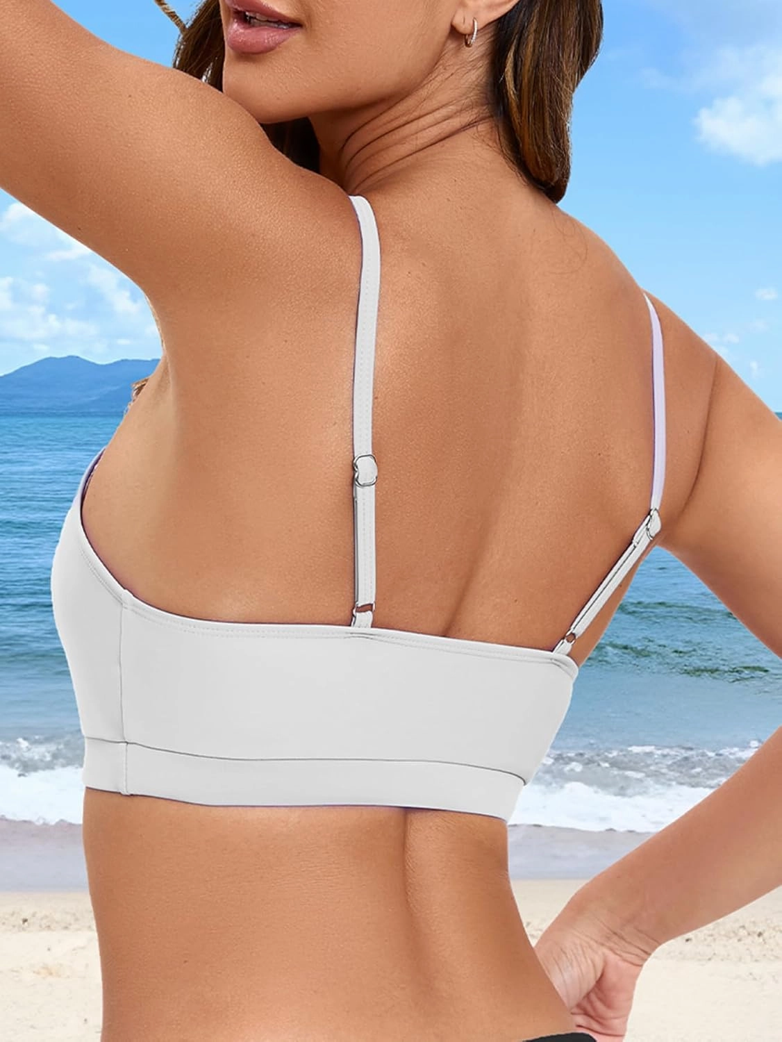 Womens Bikini Tops Scoop Neck Bathing Suit Adjustable Spaghetti Straps Sport Bra Swimsuit Swim Crop Tops Only