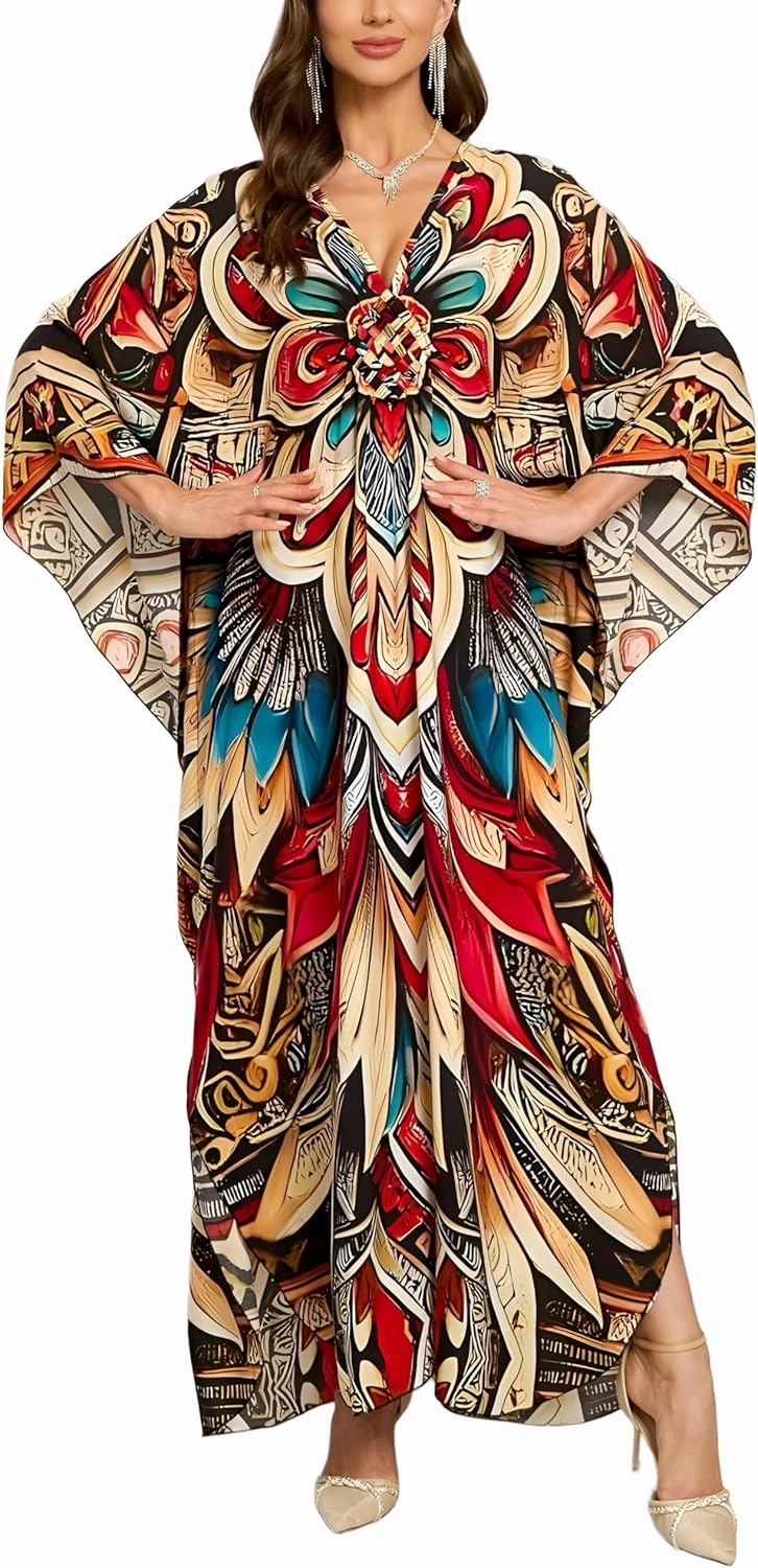 Womens Kaftan Beach Cover Up Dress Plus Size Summer Swimsuit Loungewear Maxi Dress