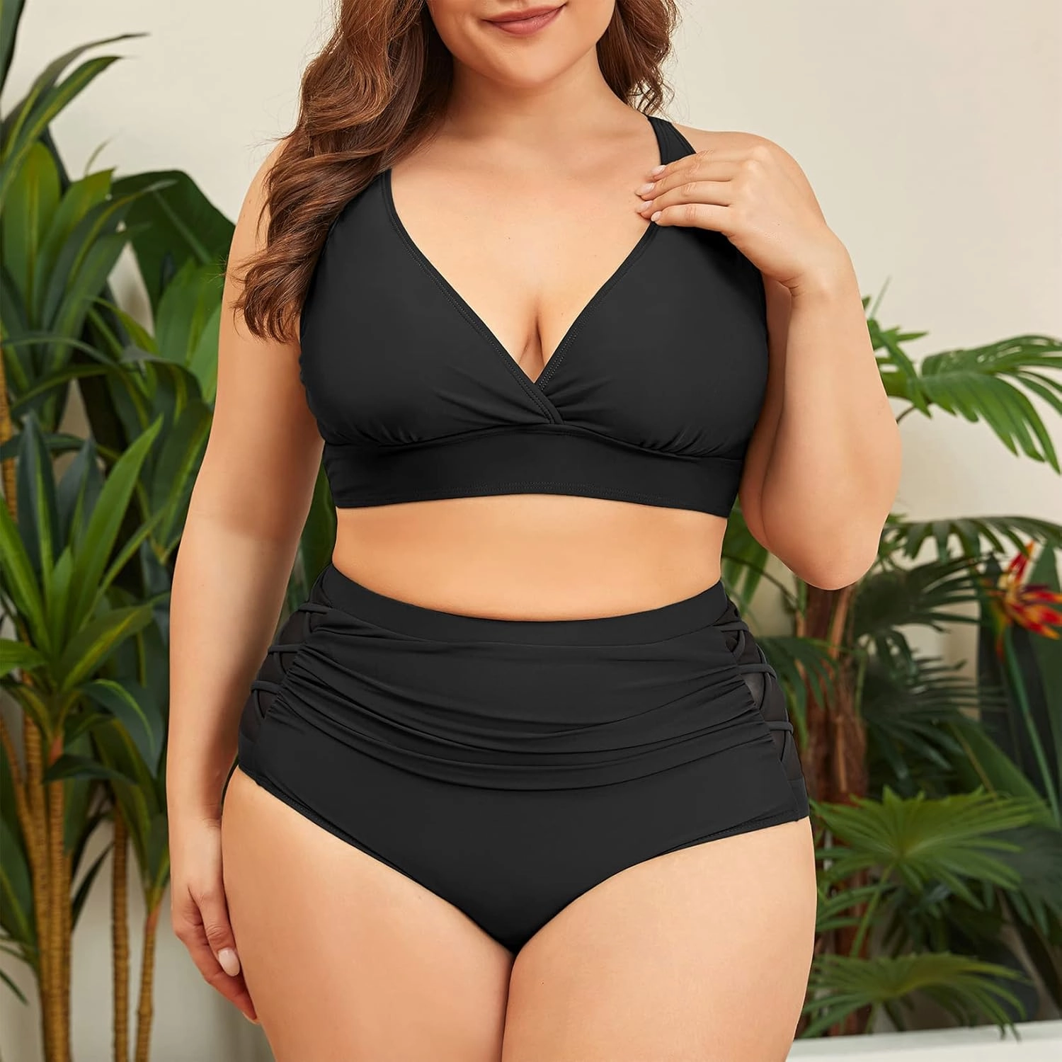 Womens Plus Size Bikini Tummy Control Swimsuits Two Piece Bathing Suits High Waisted Swimwear