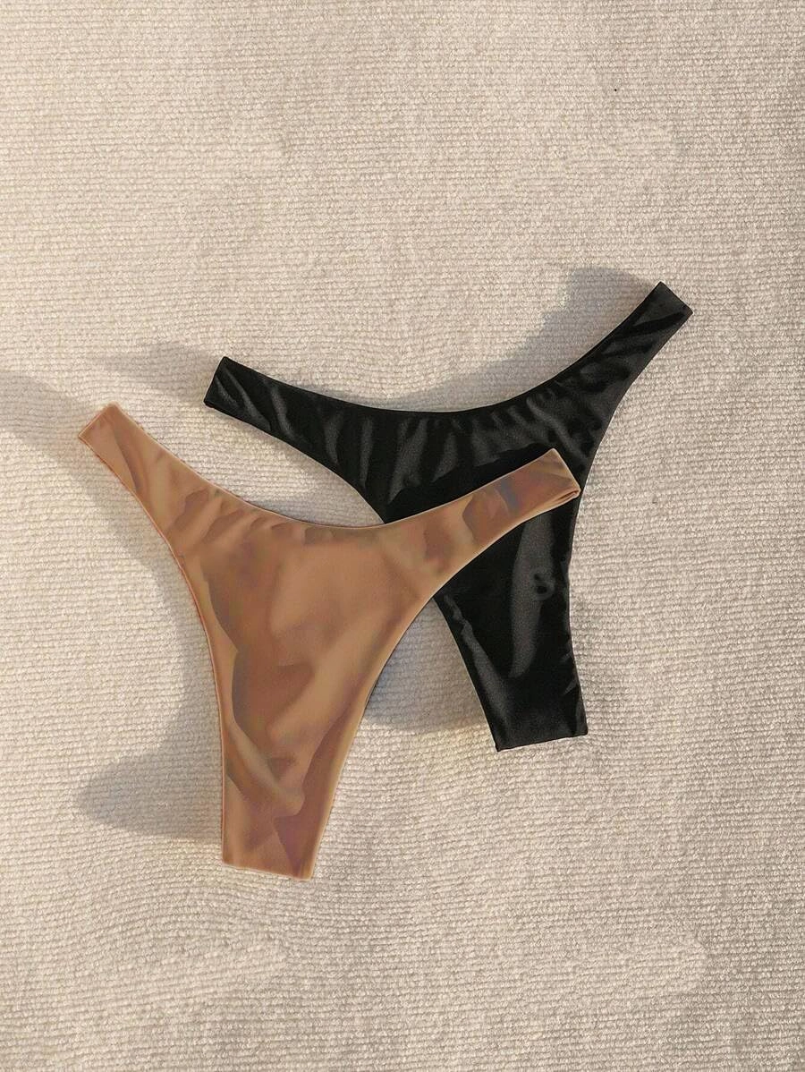 YELAIVP Women's Ruched Back Bikini Bottoms High Cut Bathing Suit Bottoms Cheeky Thong Swimsuit Bottom