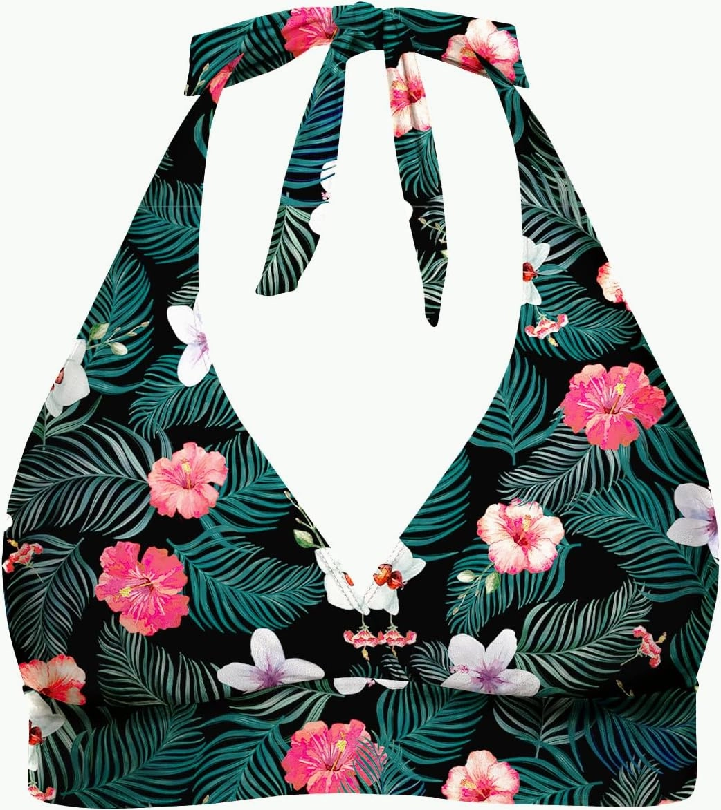 Yonique Women's Plus Size Bikini Tops Only Halter Swimsuit Top Large Bust Swim Top V Neck Bathing Suit Tops