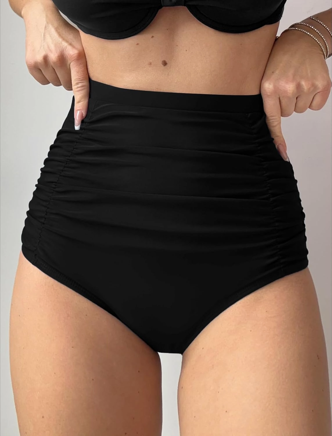 ZAFUL Women's High Waisted Bikini Bottom Tummy Control Swim Briefs Ruched Bathing Suit Vintage Tankinis Brief