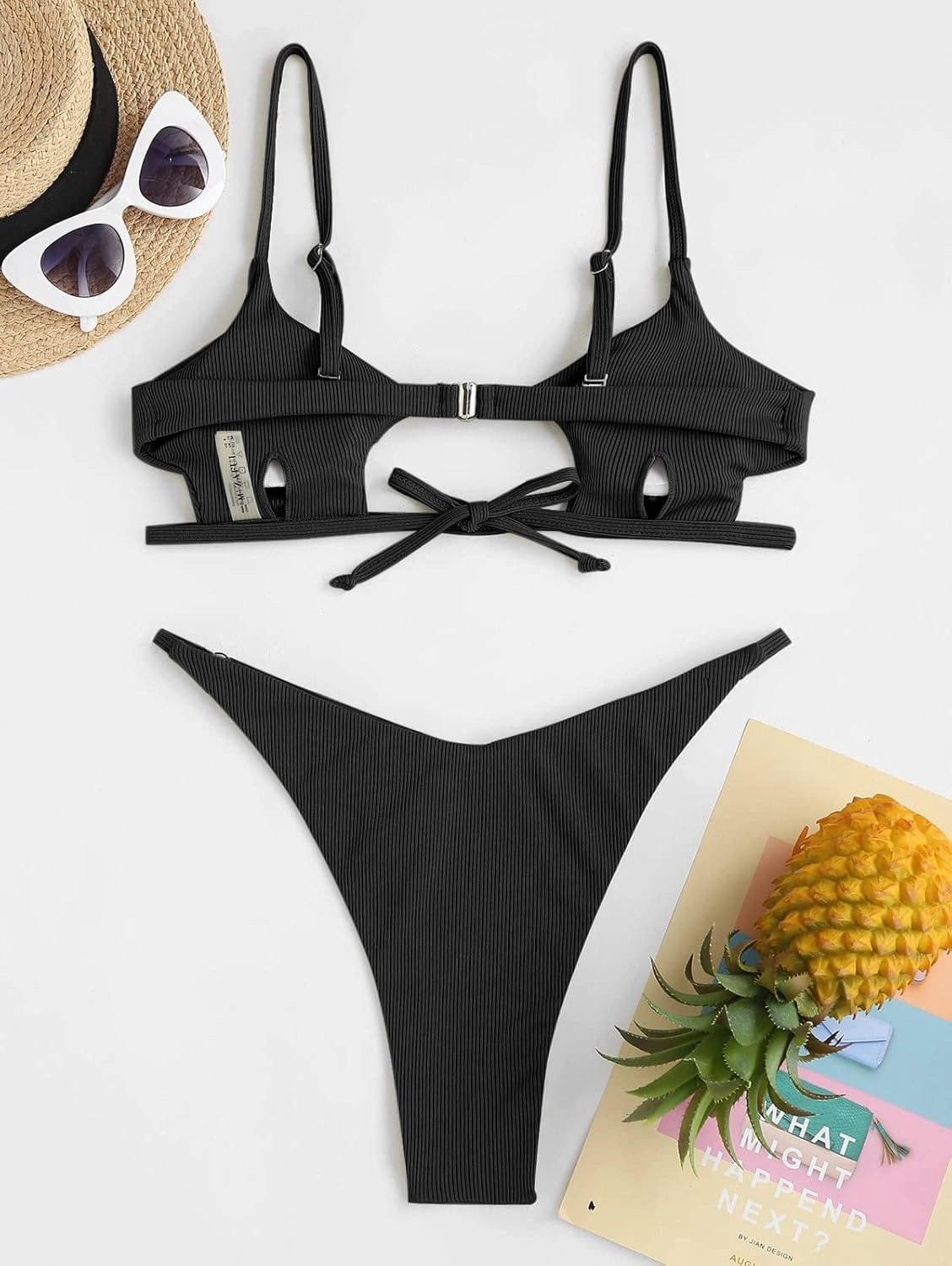 ZAFUL Women's Sexy Cutout Bikini Thong Bikini Set Tie Back Two Piece Swimsuit Bathing Suit