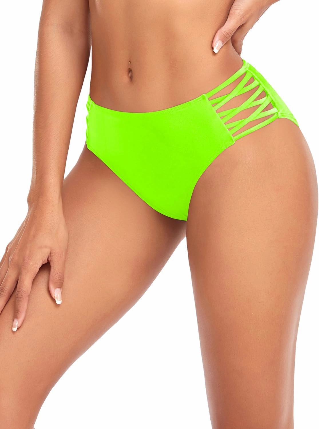 Zmart Strappy Bikini Bottoms - Women's Full Coverage Bathing Suit Mid Waist Swimsuit Bottom