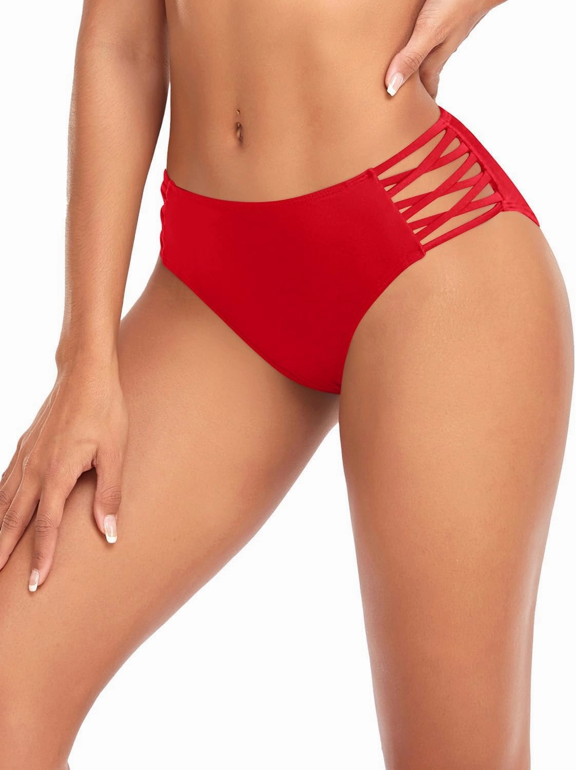 Zmart Strappy Bikini Bottoms - Women's Full Coverage Bathing Suit Mid Waist Swimsuit Bottom