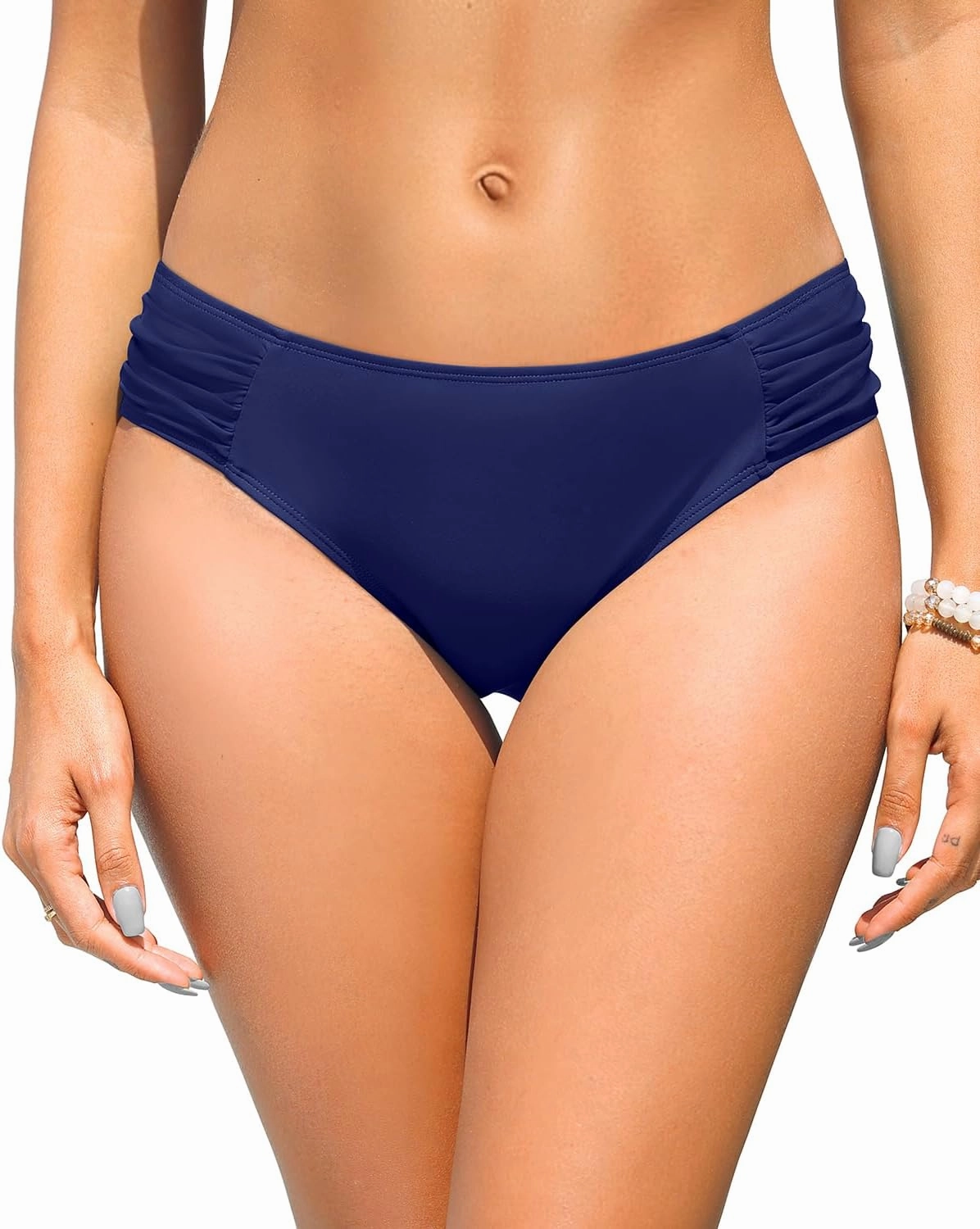 Zmart Women Low Rise Bikini Bottoms - Full Coverage Ruched Bathing Suit Swim Bottom Swimsuits Swimwear