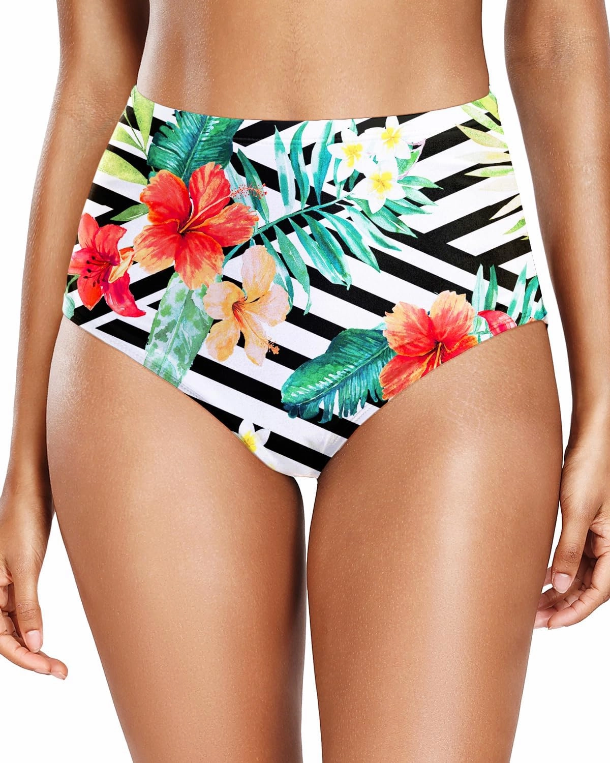 Zmart Women's High Waisted Bikini Bottom - Full Coverage Tummy Control Swimsuit Bathing Suit Swim Bottoms