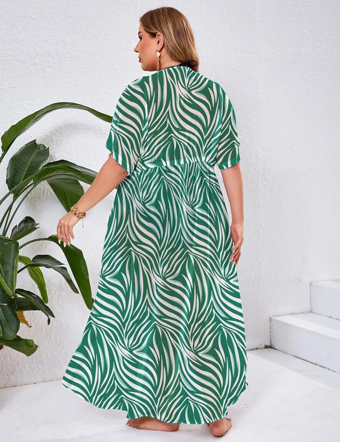 ZOMVA 2025 Plus Size 1X-5X Womens Swimsuit Maxi Cover Up Bathing Suit Bikini Long Coverups Tie Open Front Swimwear Beach Wear